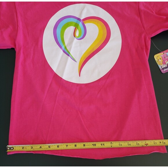 NEW CARE Bears Unlock The Magic Hot Pink T-Shirt Size Small Rainbow Heart NWTs - Picture 7 of 11